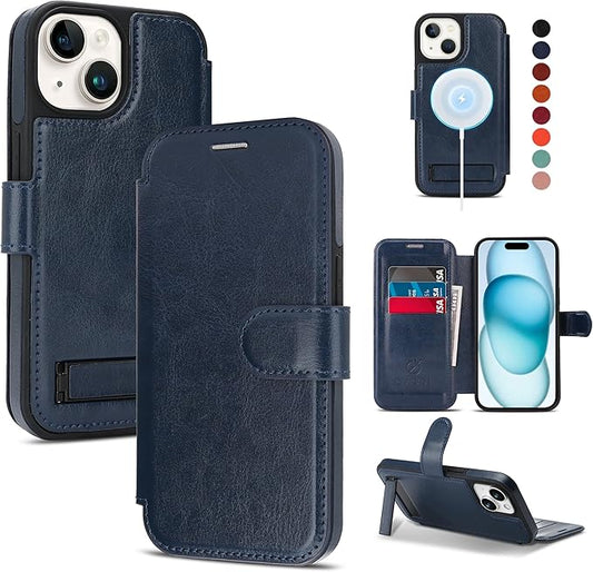 CIVICASE for iPhone 13/iPhone 14 Wallet Case with Stand,PU Leather Flip Credit Card Holder Slots (RFID Blocking),Compatible with Magsafe Magnetic Holder Phone Cover Women Men,Blue