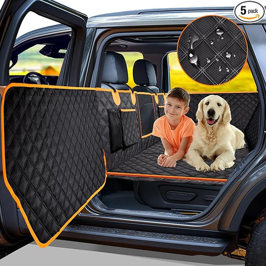 Dog Car Seat Cover for Back Seat, Hard Bottom Car Seat Cover for Dogs with Door Protectors, Waterproof Back Seat Extender for Dogs, Scratch-Resistant, Suitable for Cars