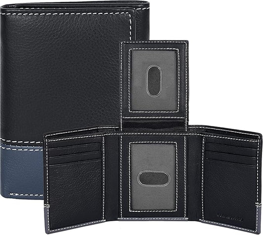 Real Leather Mens Trifold Wallet RFID Blocking Slim Minimalist Front Pocket - Thin & Stylish with ID Window in Gift Box