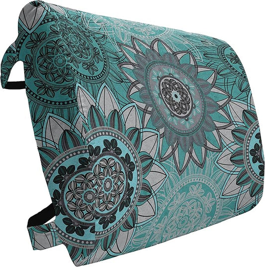 Ambesonne Mandala Lumbar Back Support Pillow, Hippie Oriental Abstract Motifs Traditional Round Spring Inspired Design, High Density Foam for Office Chairs Car Seats, 14" x 13", Taupe Black Turquoise