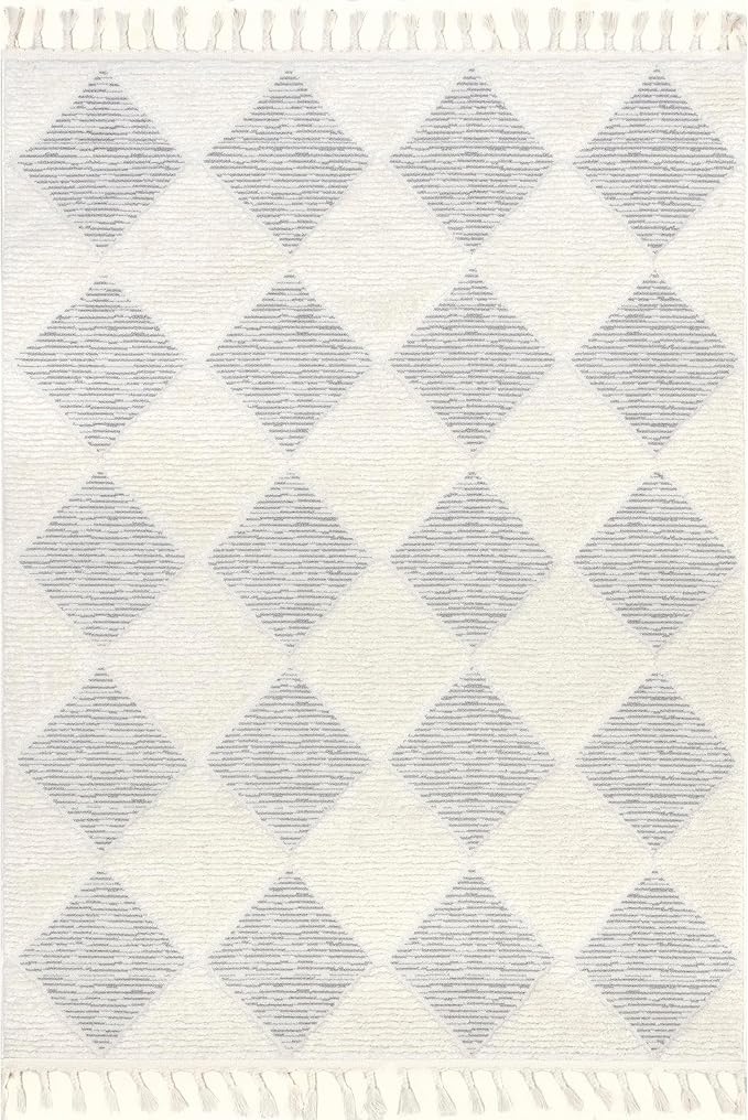 Nuloom Marissa Off-White/Grey, 10' x 14', Diamond, Tassel, Soft and Cozy, High Traffic, Stain Resistant, Easy Clean, Durable Area Rug for Bedroom, Living Room, Dining Space, Den, Foyer, Entryway