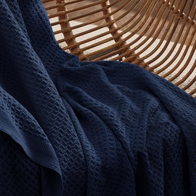 Bedsure Gentlesoft 100% Cotton Blanket Twin XL Size for College Dorm - Breathable and Soft, Waffle Weave Twin Blanket for Summer, Dorm Room Essentials, Pageant Blue, 66x90 inches