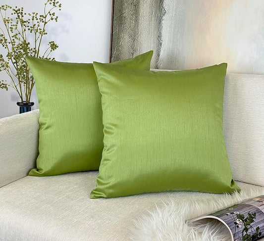 Aiking Home 18x18 Inches Faux Silk Square Throw Pillow Cover, Zipper Closure, Green (Set of 2)