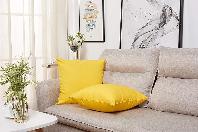 TangDepot Cotton Solid Throw Pillow Covers, 12" x 12", Yellow