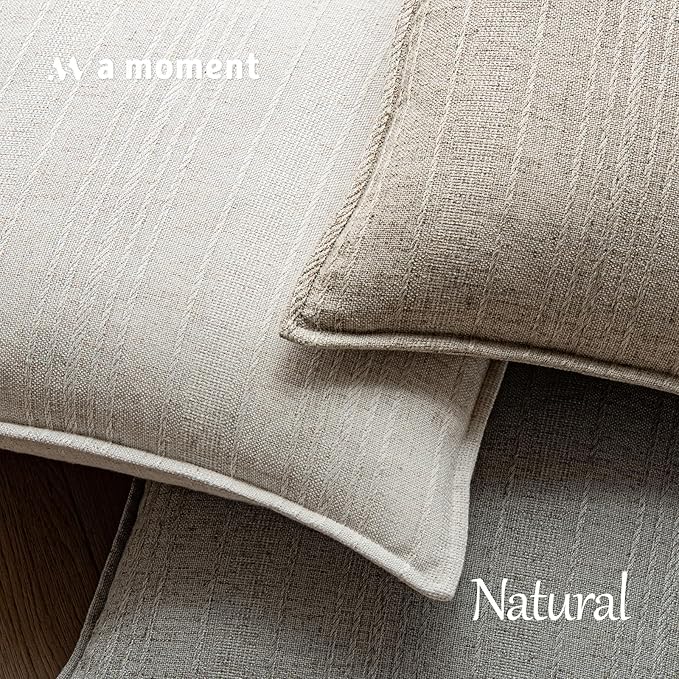 a moment Linen Pillow Covers Set of 2,Boho Farmhouse Throw Pillowcases Neutral Textured Decorative Covers for Couch Sofa,Soft Linen Blend Accent Case Cushion Living Room Home Decor 24"x24"Ivory
