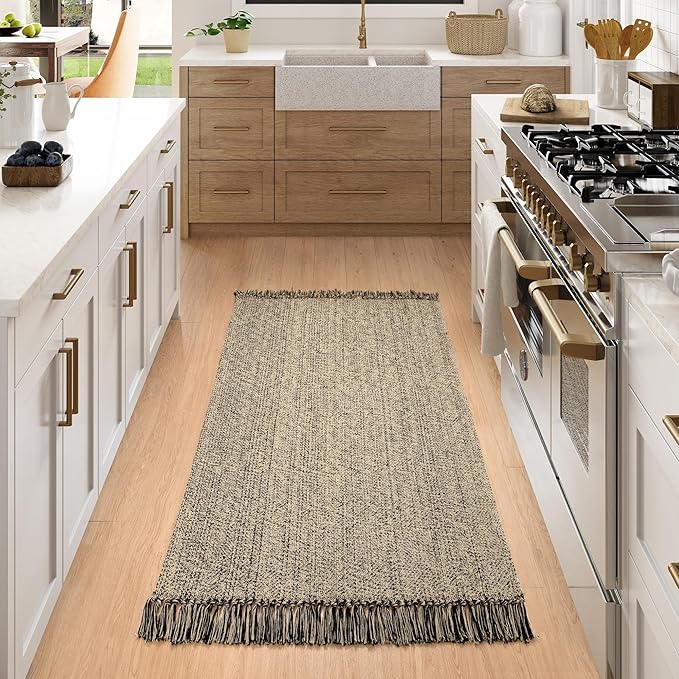 Collive Washable Area Rug 3x5, Modern Woven Kitchen Rugs for Entryway, Natural/Black Braided Cotton Small Outdoor Rug Indoor Door Mat Throw Carpet for Living Room Nursery Mudroom Laundry Room Bedroom