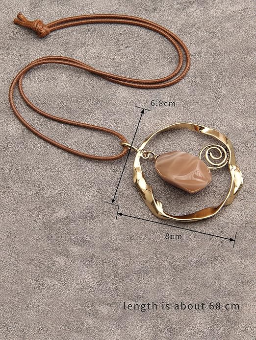 Leather Necklace for Women Boho Choker Necklace Long Cord Leather Pendant Bohemian Neckalce Vintage Alloy Pendant Leather Rope Necklace Wooden Necklaces for Women