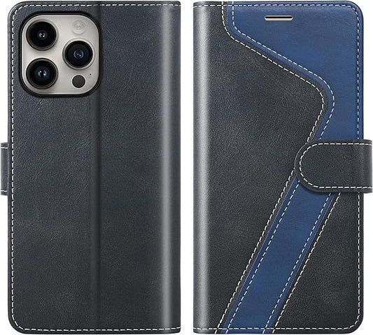 CIVICASE for iPhone 15 Pro Wallet Case,Leather Flip Case RFID Blocking Credit Card Holder Folio Magnetic Stand TPU Shockproof Cover Compatible with iPhone 15 Pro Black Blue