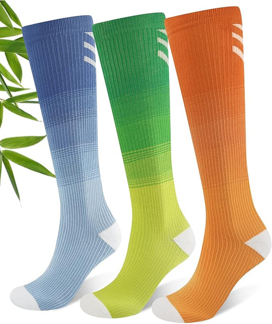 JODUCE 3 Pairs Compression Socks for Women, Bamboo Viscose 15-25 mmHg Knee High Support Socks for Pregnant Nurses Travel