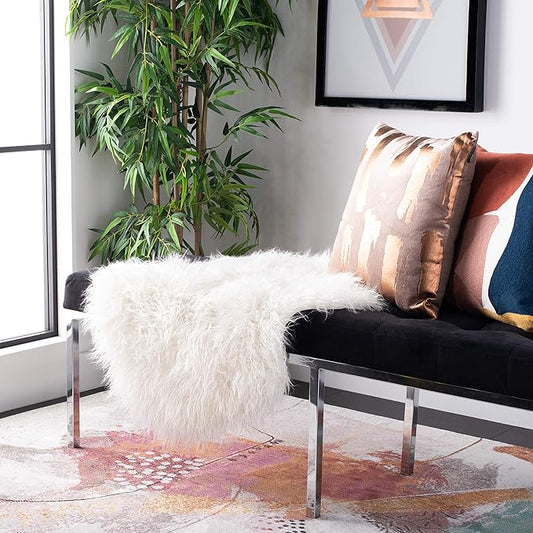 SAFAVIEH Faux Sheep Skin Collection 2' x 3' Ivory FSS117A Silken Glam 2.35-inch Thick Accent Rug