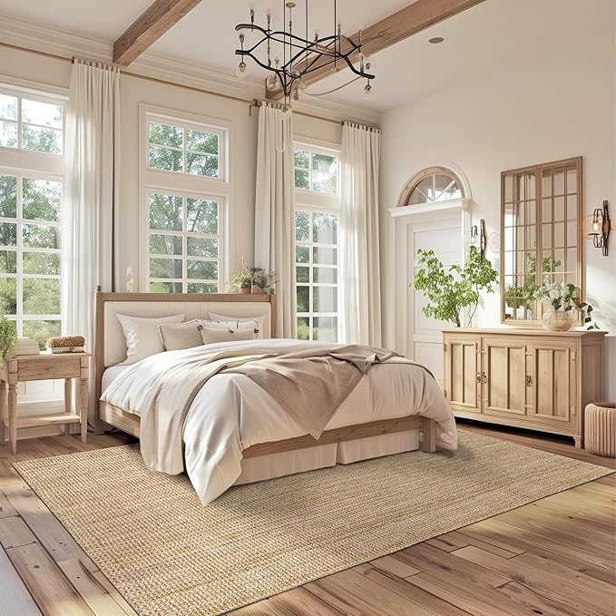nuLOOM Ashli Solid Farmhouse Jute Area Rug, 6' Square, Natural