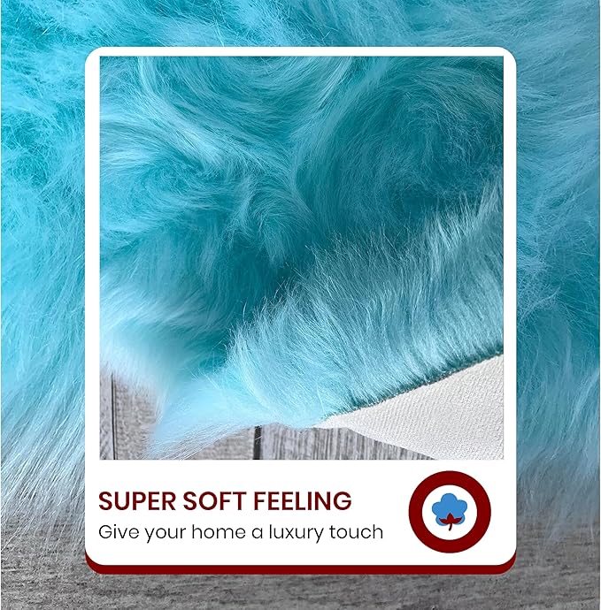 Free Shape Luxury Soft Fluffy Shag Area Rug Double 2'x6', 60x180cm - Vegan Fur Ultra Soft Indoor Carpet Nursery Rugs for Bedroom Home Decor, Blue