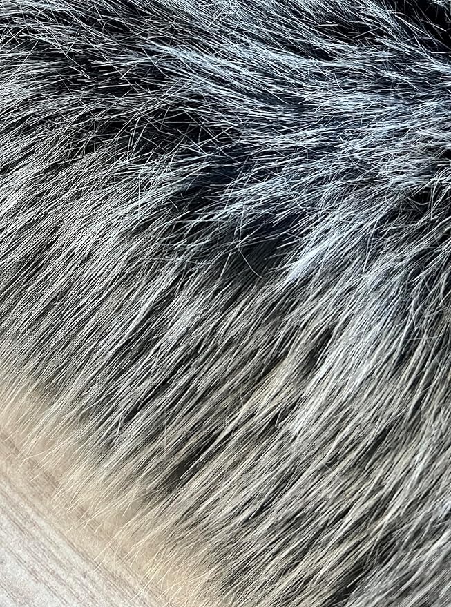 Free Shape Luxury Soft Fluffy Shag Area Rug Duo Decto 12 Pelts 6'x12', 180x360cm - Vegan Fur Ultra Soft Indoor Carpet Nursery Rugs for Bedroom Home Decor, Black with White Tips