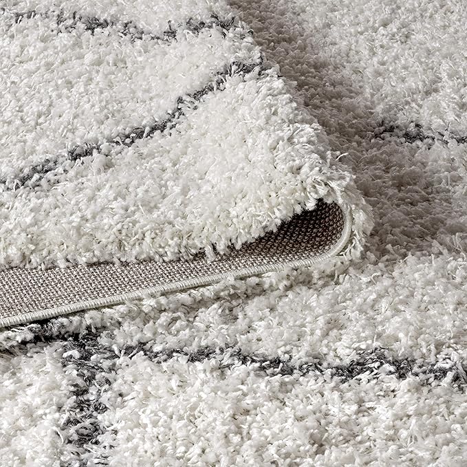 JONATHAN Y Mercer Shag Plush Tassel Ivory/Gray Indoor Area Rug, 4x6, Moroccan Geometric Trellis, Easy-Cleaning for Living Room, Bedroom, Kitchen, Pet Friendly, Non-Shedding (MCR101B-4)