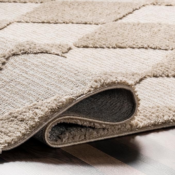 Nuloom Marissa Beige/Ivory, 2'6" x 10', Diamond, Tassel, Soft and Cozy, High Traffic, Stain Resistant, Easy Clean, Durable Runner for Bedroom, Living Room, Dining Space, Den, Foyer, Entryway