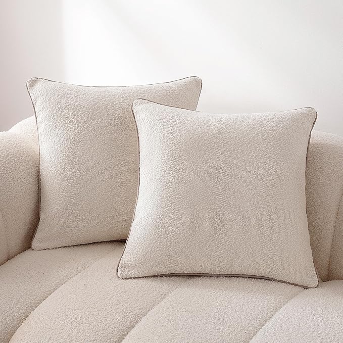 Amazon Basics Boucle Throw Pillow Covers for Couch, Living Room, Home Decor with Hidden Zipper, White, 22×22in, Pack of 2