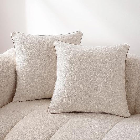 Amazon Basics Boucle Throw Pillow Covers for Couch, Living Room, Home Decor with Hidden Zipper, White, 24×24in, Pack of 2
