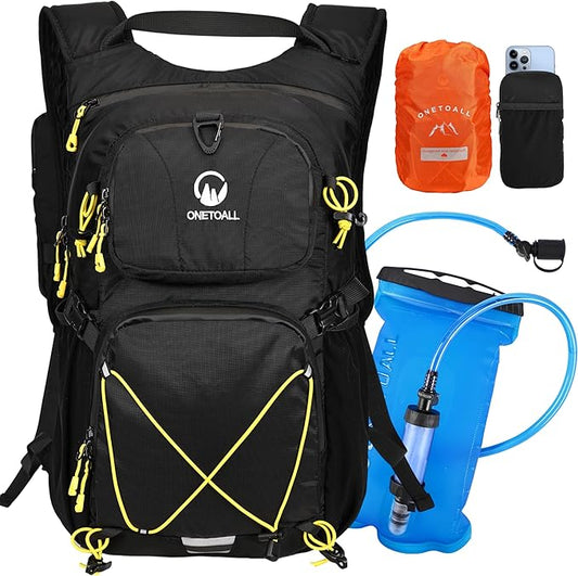 ONETOALL Hydration Backpack 22L, Hiking Backpack with 2L Leakproof Bladder, Sewn-in Rain Cover, Insulated Compartment for Men & Women Running, Cycling, Camping