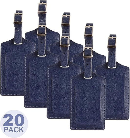 Travelambo 20 Pack Luggage Tags Faux Leather for Suitcases Travel Bag Labels with Protection Cover ID (Deep Blue)