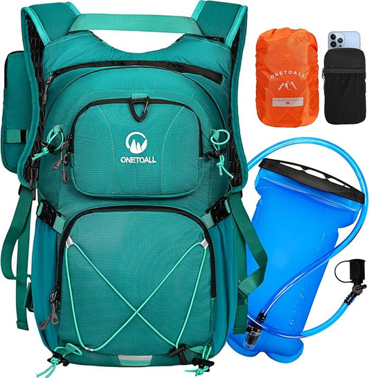 ONETOALL Hydration Backpack 22L, Hiking Backpack with 2L Leakproof Bladder, Sewn-in Rain Cover, Insulated Compartment for Men & Women Running, Cycling, Camping