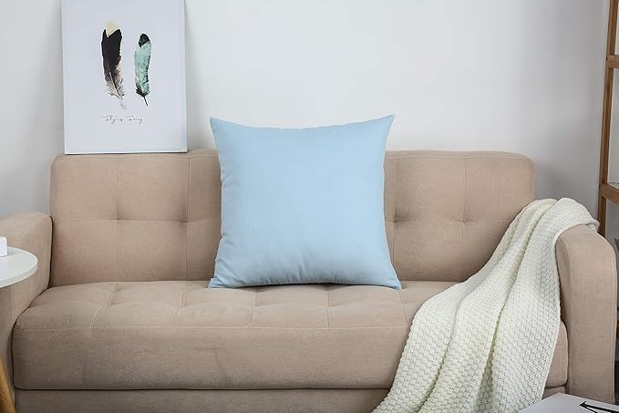 TangDepot Handmade Decorative Solid 100% Cotton Canvas Throw Pillow Covers/Pillow Shams, (14"x14", Light Blue)