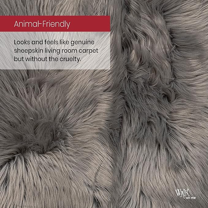 Walk on Me Silky Soft Faux Fur Rug, Sheepskin Area Rug, Shaggy Rug for Living Room, Bedroom, Kid's Room, or Nursery, Home Décor Accent, Machine Washable with Non-Slip Backing (Gray, Rectangle (4'x6')