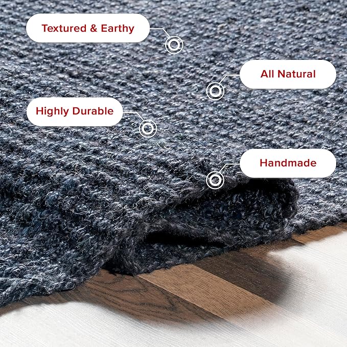 nuLOOM 6x9 Daniela Jute Tassel Hand Woven Area Rug, Navy, Solid Chunky Farmhouse Design, Natural Fiber, For Bedroom, Dining Room, Living Room, Hallway, Office, Entryway