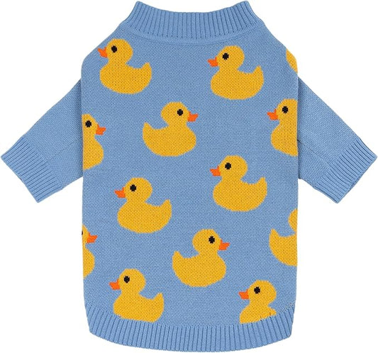 Fitwarm Funny Duck Dog Sweater, Thermal Dog Winter Clothes for Small Dogs Boy Girl, Pet Outfit, Blue, Yellow, Large