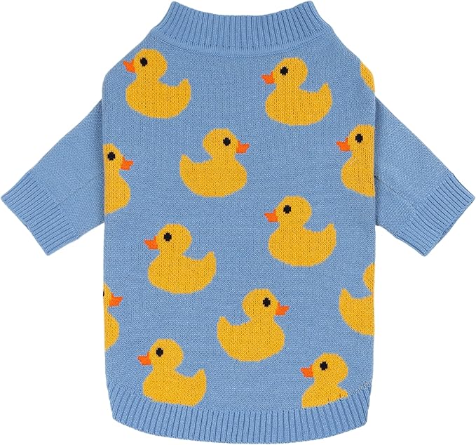 Fitwarm Funny Duck Dog Sweater, Thermal Dog Winter Clothes for Small Dogs Boy Girl, Pet Outfit, Blue, Yellow, XXL