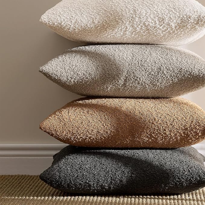 ANRODUO Pack of 2 Textured Boucle Throw Pillow Covers Soft Light Taupe Decorative Accent Solid Pillow Cases Cozy Modern Couch Cushion Case for Chair Sofa Bedroom Living Room Home Decor, 20 x 20 Inch
