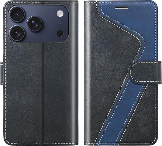 CIVICASE for iPhone 17 Pro Wallet Case,PU Leather Flip Case RFID Blocking Credit Card Holder Folio Magnetic Stand TPU Shockproof Cover Compatible with iPhone 17 Pro, Black Blue