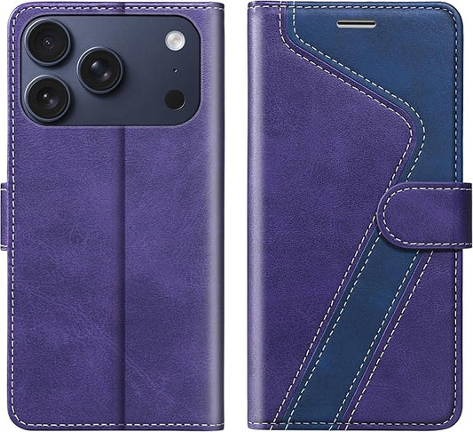 CIVICASE for iPhone 17 Pro Wallet Case,PU Leather Flip Case RFID Blocking Credit Card Holder Folio Magnetic Stand TPU Shockproof Cover Compatible with iPhone 17 Pro, Purple Blue