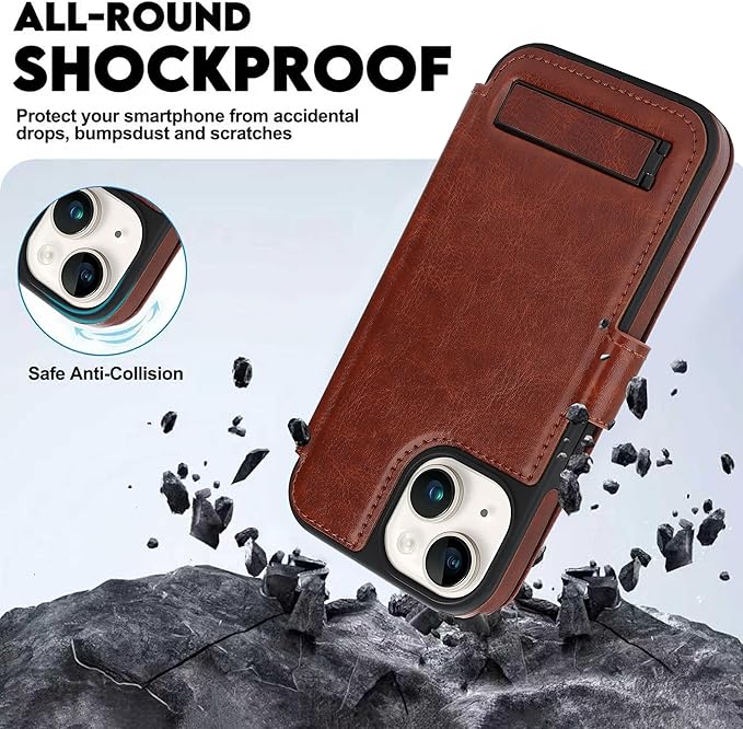 CIVICASE for iPhone 13/iPhone 14 Wallet Case with Stand,PU Leather Flip Credit Card Holder Slots (RFID Blocking),Compatible with Magsafe Magnetic Holder Phone Cover Women Men,Dark Brown