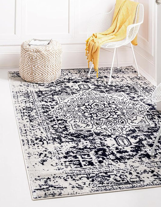 Rugs.com Arlington Collection Rug – 6' x 9' Blue Medium-Pile Rug Perfect for Living Rooms, Large Dining Rooms, Open Floorplans