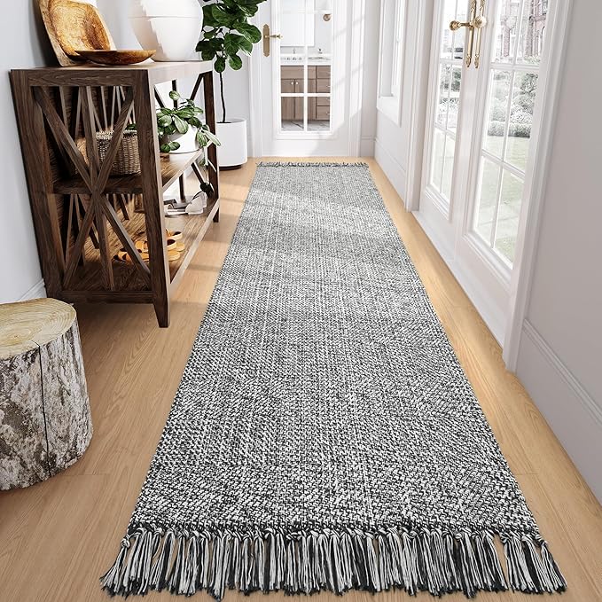 Collive Long Hallway Runner - 2.6' x 10', Washable Indoor Entryway Rug, Grey/Cream Braided Woven Kitchen Rugs, Low-Profile Front Door Floor Carpet for Laundry Room, Bedroom Doorway