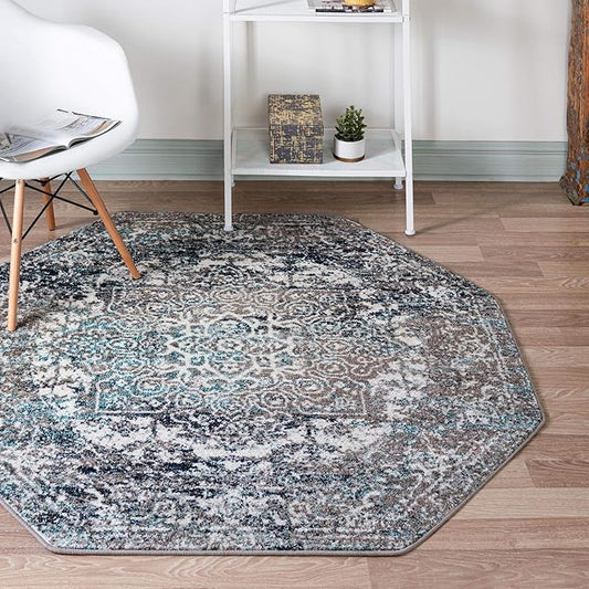 Rugs.com Arlington Collection Rug – 8 Ft Octagon Grey Medium-Pile Rug Perfect for Living Rooms, Kitchens, Entryways
