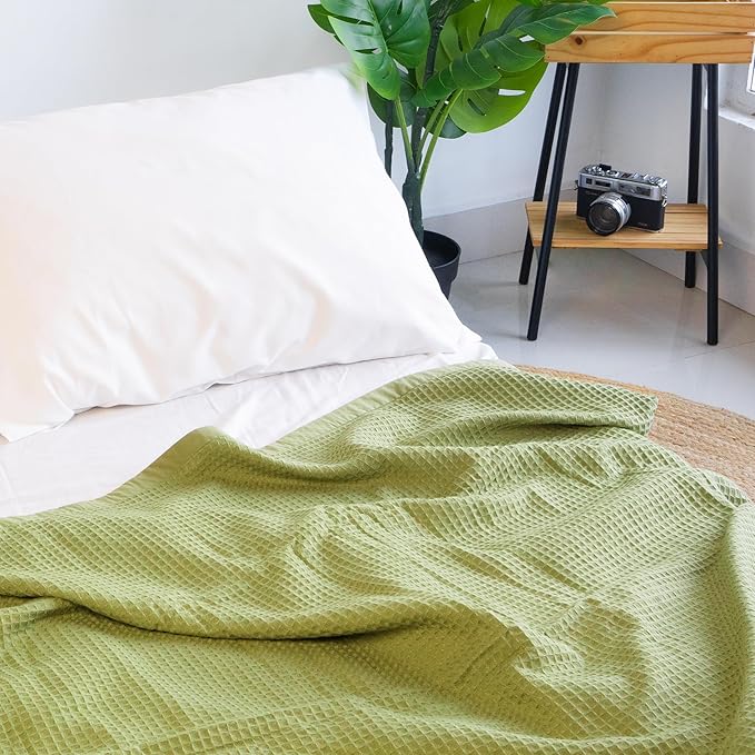 Salt Earth GOTS Certified 100% Organic Cotton Throw Blanket, 55"x60" Waffle Blankets & Throws for Bed, Throw Blanket for Couch, Cozy Christmas Blankets and Throws for Christmas Gifts (Mosstone)