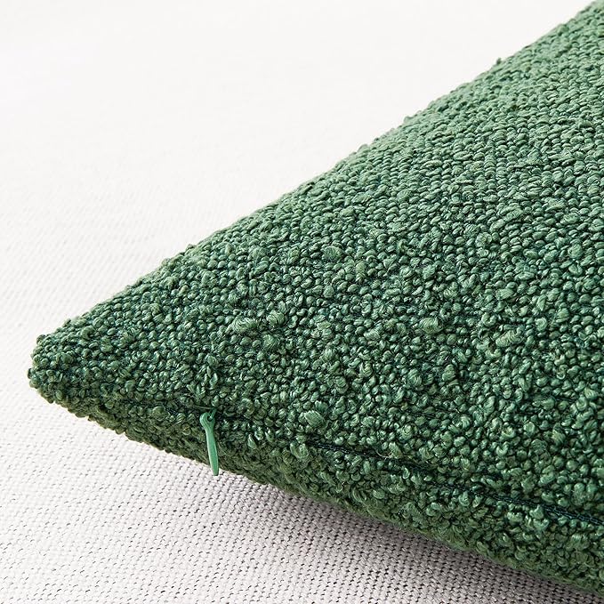 Mixhug Decorative Boucle Throw Pillow Covers, Forest Green, 18 x 18 Inches, Pack of 2 - Textured Boho Pillow Covers for Couch and Bed