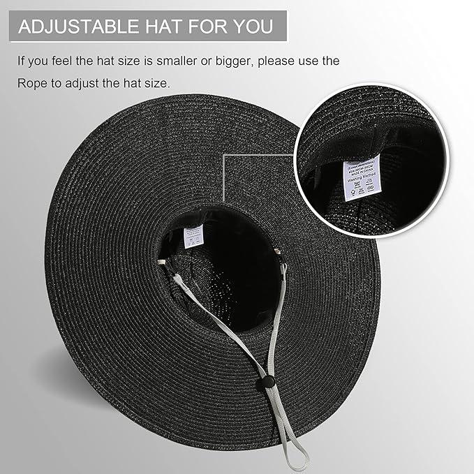 Lanzom Womens Wide Brim Straw Hat Big Floppy Foldable Roll up Cap Beach Sun Hat UPF 50+