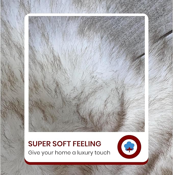 LAMBZY Faux Sheepskin Super Soft Hypoallergenic Silky Shag Rug for Living Room, Kids Room, Sofa (Quarto 4 Pelts Side by Side 3'x8', White/Brown Tips)