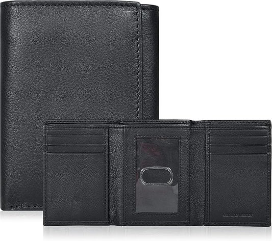 Tri fold Leather Wallet for Men with RFID | Slim Wallets for Men with 1 ID and 6 Credit card slots | Front Pocket Minimalist