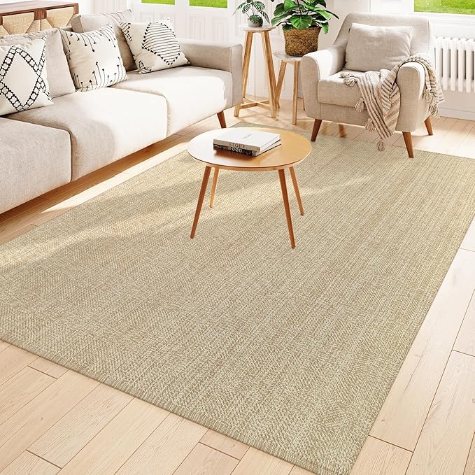 Collive Boho Rugs for Living Room 6x9 Tan, Washable Large Area Rug Braided Woven Cotton Bedrom Rug, Modern Floor Carpet Door Rugs for Nursery Room Office, Outdoor Rug for Patio Balcony Courtyard Decor