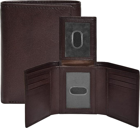 Real Leather Mens Trifold Wallet RFID Blocking Slim Minimalist Front Pocket - Thin & Stylish with ID Window in Gift Box
