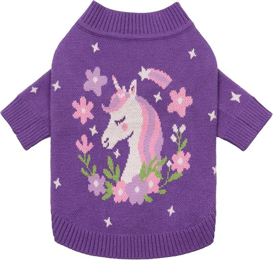 Fitwarm Adorable Unicorn Dog Sweater, Thermal Dog Winter Clothes for Small Dogs Girl, Pet Outfit, Purple, Pink, White, XL