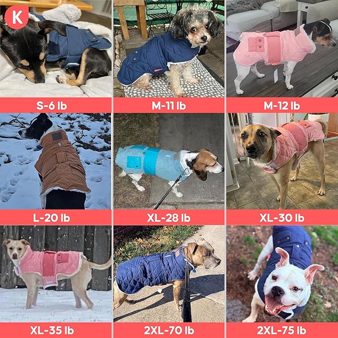 KYEESE Dog Coat Soft Pet Sweater for Cold Weather Windproof Dog Coats for Small Dogs Waterproof Dogs Jacket with Fleece Lined Warm Pet Winter Puffer Coat with Leash Hole Thick Pets Clothes with Pocket
