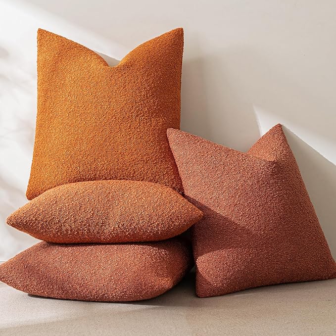 MIULEE 18x18 Inch Decorative Pillow Covers for Couch Bed Set of 2 Textured Boucle Neutral Winter Throw Pillows Burnt Orange Accent Solid Cushion Pillowcases Sofa Livingroom Home Decor