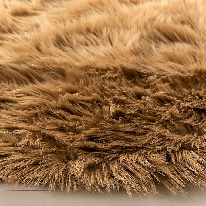 SAFAVIEH Faux Sheep Skin Collection 8' x 10' Camel FSS115E Silken Glam 2.35-inch Thick Area Rug