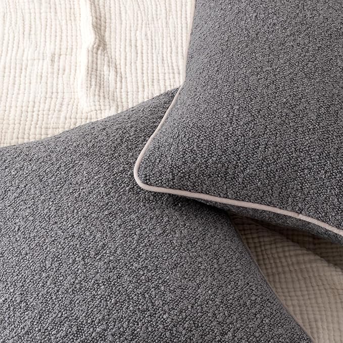 Amazon Basics Boucle Throw Pillow Covers for Couch, Living Room, Home Decor with Hidden Zipper, Grey, 26×26in, Pack of 2