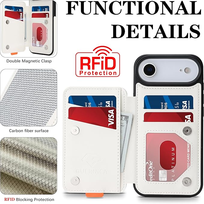 GUERNICA for iPhone 17 Air (6.7") Case Wallet with Card Holder, RFID Blocking Leather Protection, Shockproof Women Men Phone Case for iPhone Air, A - Silver White