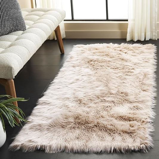 SAFAVIEH Faux Sheepskin Collection Runner Rug – 2'6" x 6', Beige, Ultra-Soft Plush Accent for Bedroom, Living Room, or Hallway (FSS235K)